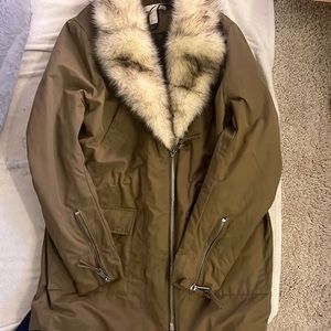 Olive green jacket with fur collar